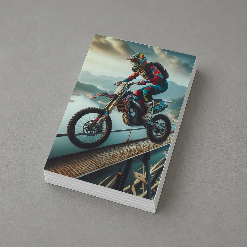 Motocross Rider Wheelie On Bridge River – Postcards