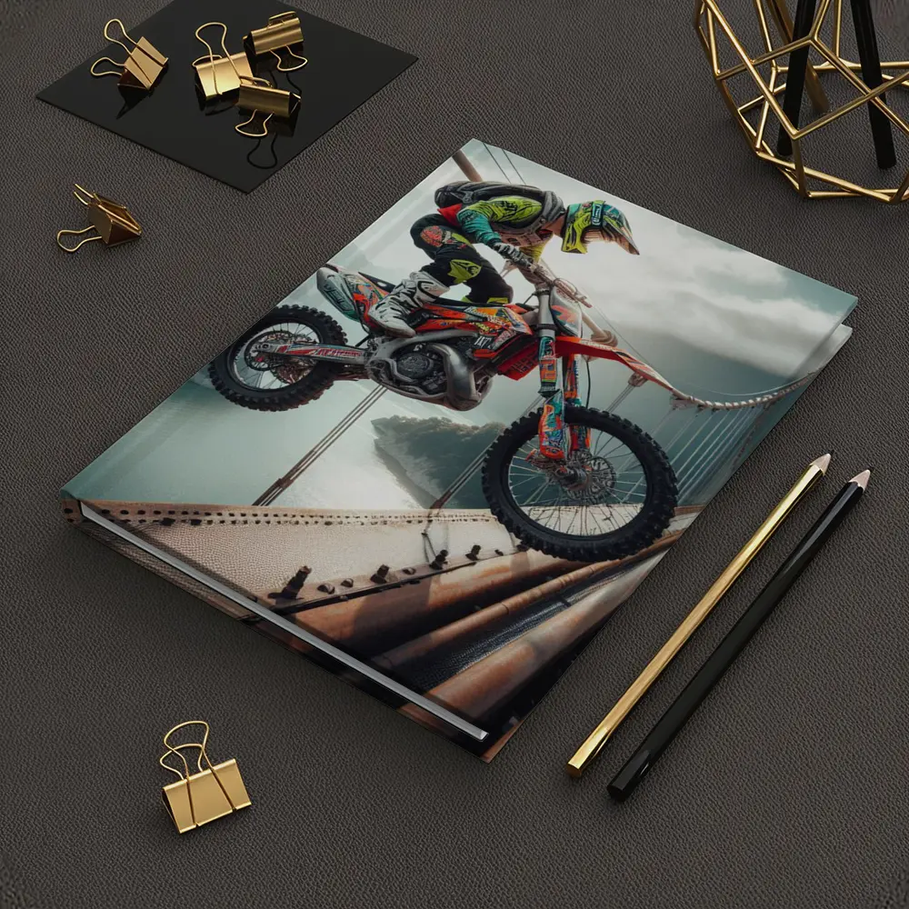 Motocross Rider Jumping Over Suspension Bridge – Notebooks