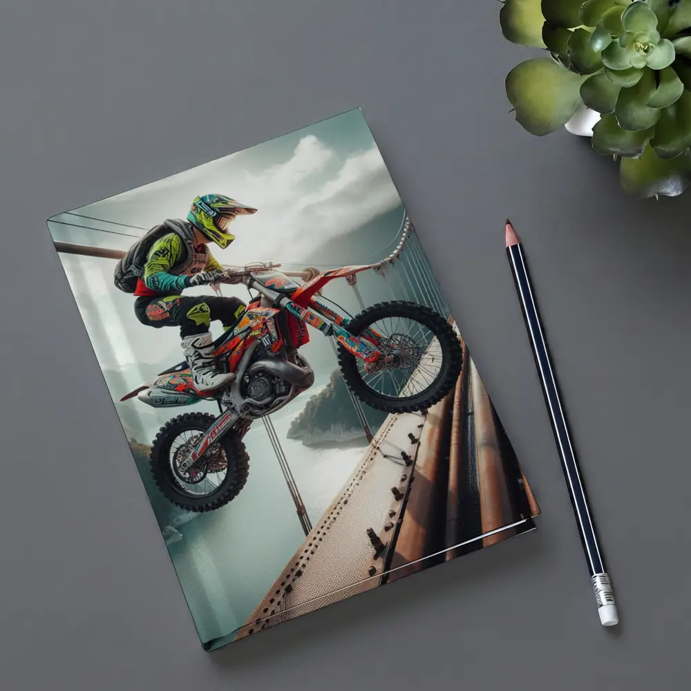 Motocross Rider Jumping Over Suspension Bridge – Notebooks