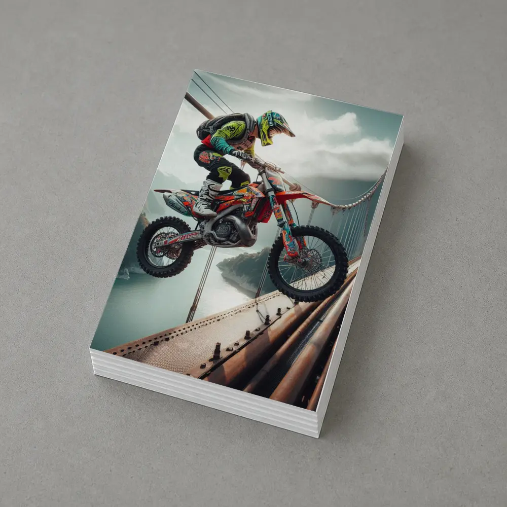Motocross Rider Jumping Over Suspension Bridge – Postcards