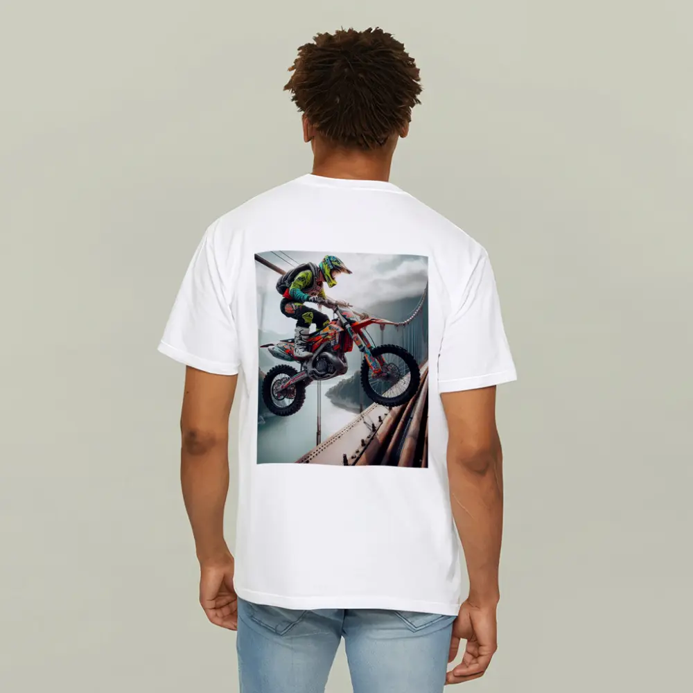 Motocross Rider Jumping Over Suspension Bridge – T-Shirts