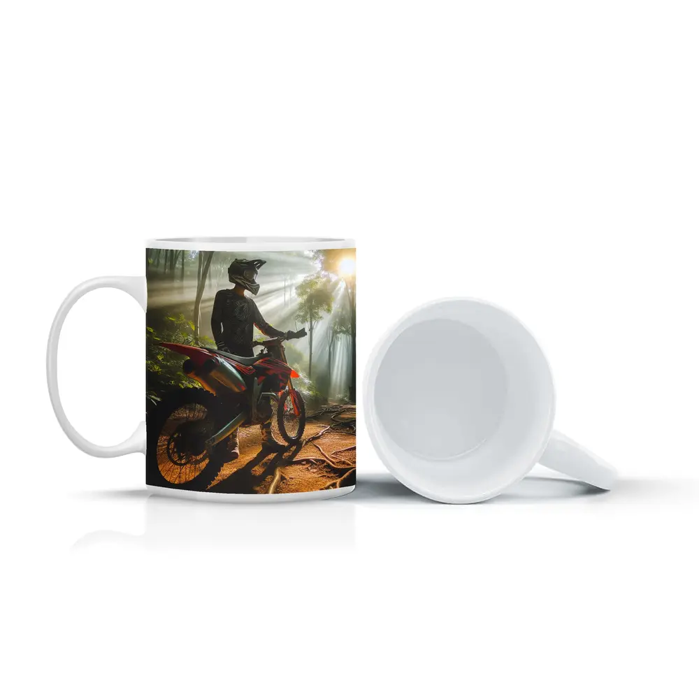 Motocross Rider Forest Sunbeams Dirt Trail – Mugs