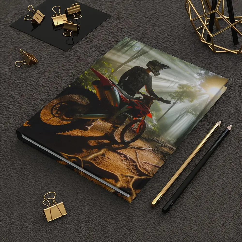 Motocross Rider Forest Sunbeams Dirt Trail – Notebooks