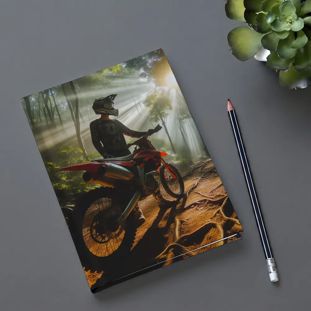 Motocross Rider Forest Sunbeams Dirt Trail – Notebooks