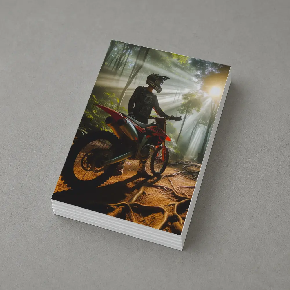 Motocross Rider Forest Sunbeams Dirt Trail – Postcards