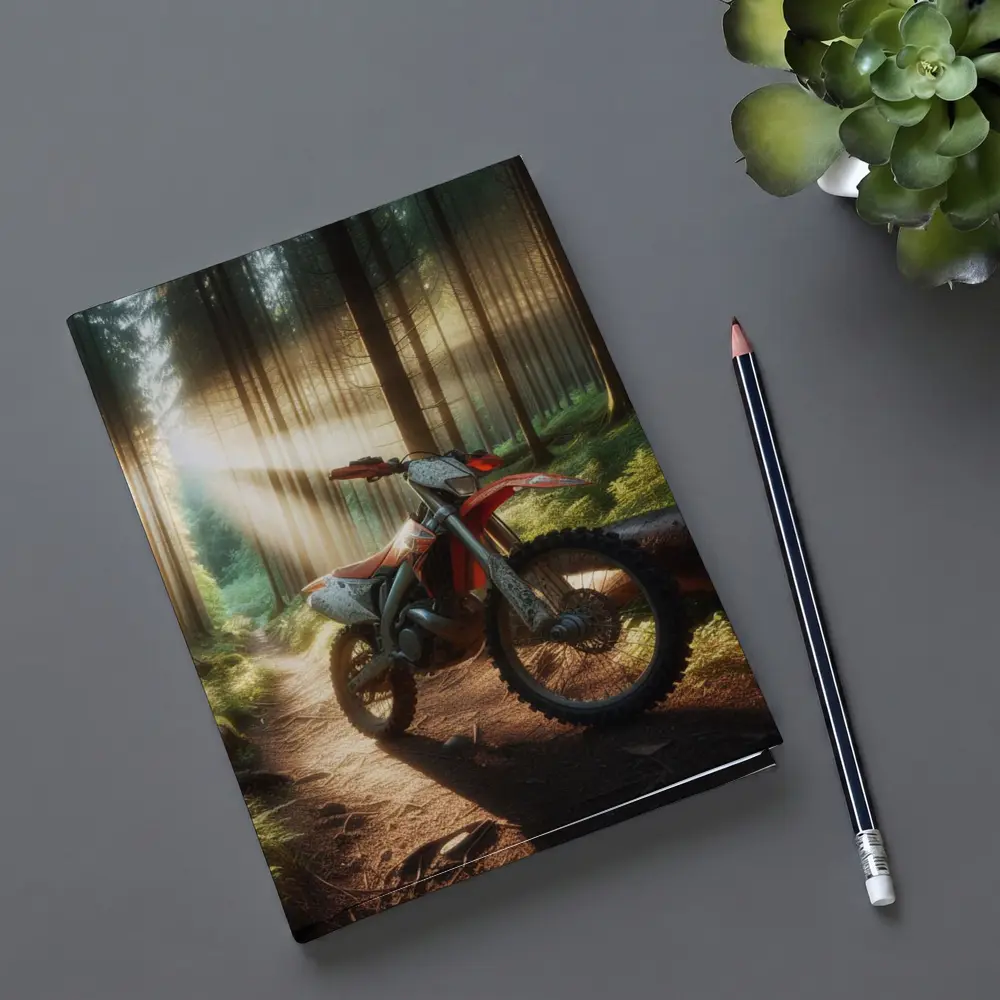 Dirt Bike Parked on Forest Trail – Notebooks