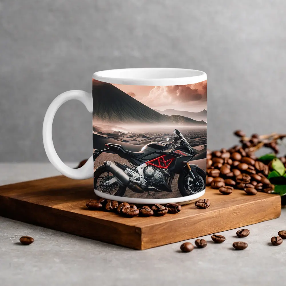 Aprilia Motorcycle Black Desert Volcanic Landscape – Mugs