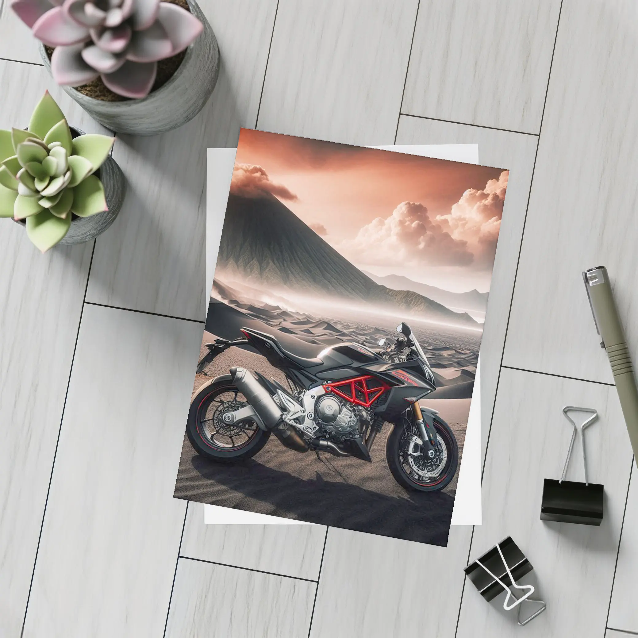 Aprilia Motorcycle Black Desert Volcanic Landscape – Postcards
