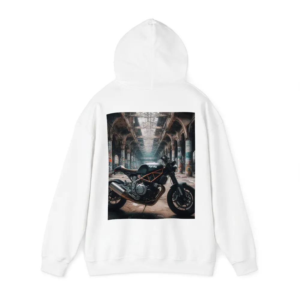 Aprilia Cafe Racer Motorcycle Abandoned Industrial Hall – Hoodies