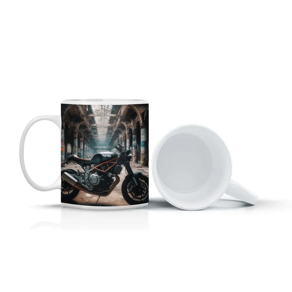 Aprilia Cafe Racer Motorcycle Abandoned Industrial Hall – Mugs