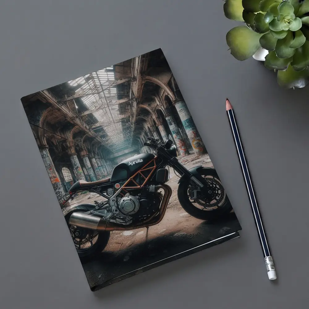 Aprilia Cafe Racer Motorcycle Abandoned Industrial Hall – Notebooks