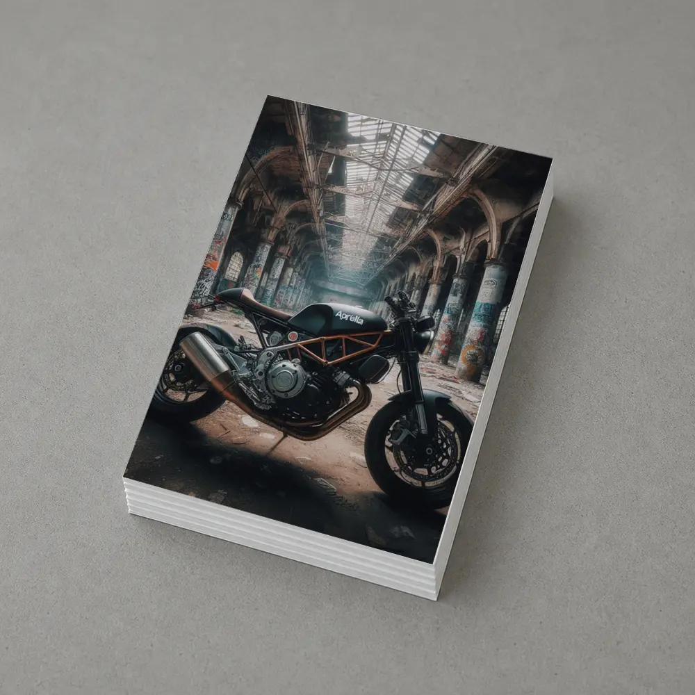 Aprilia Cafe Racer Motorcycle Abandoned Industrial Hall – Postcards
