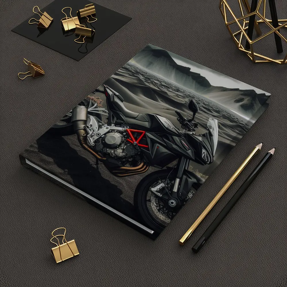 MV Agusta Motorcycle Dark Volcanic Desert Landscape – Notebooks