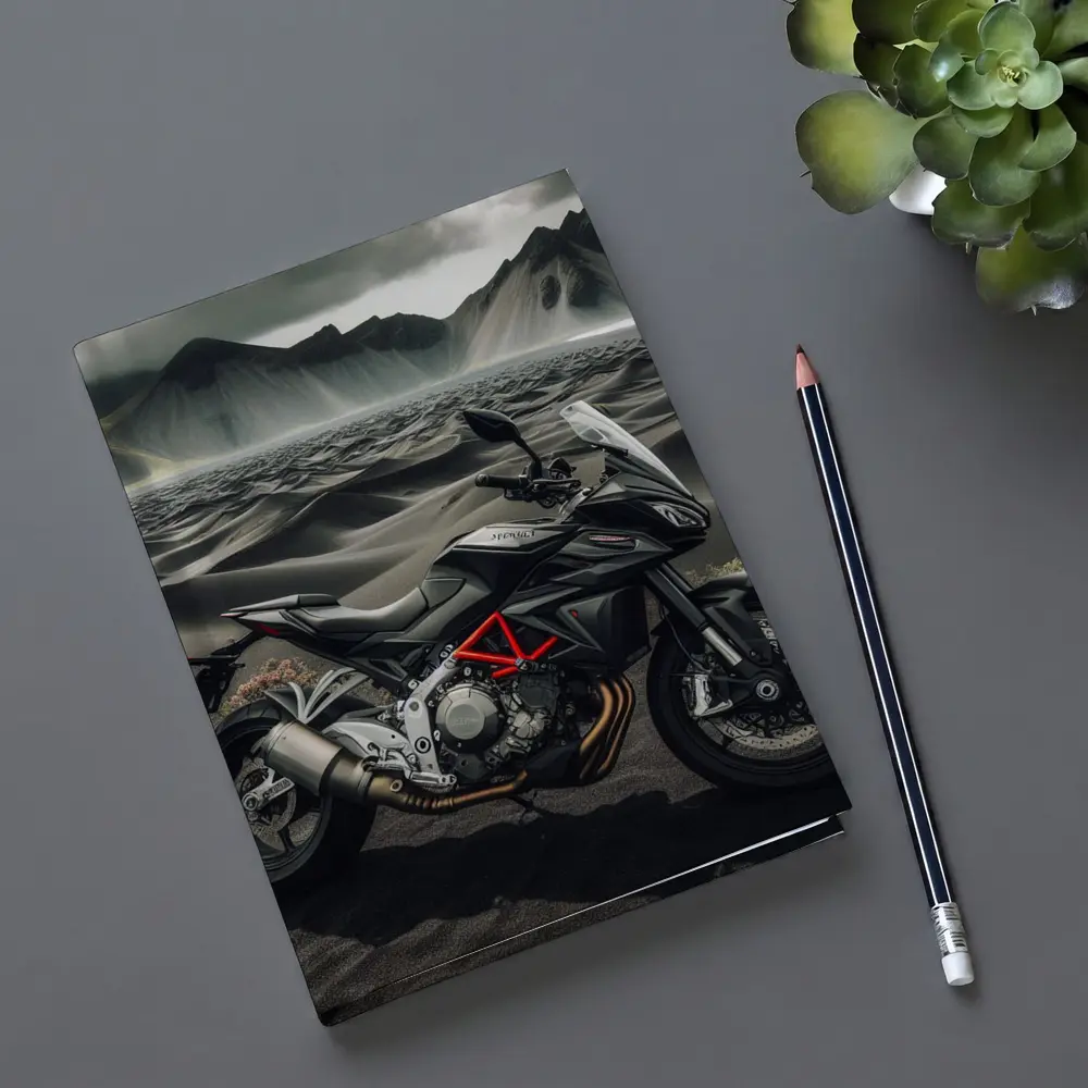 MV Agusta Motorcycle Dark Volcanic Desert Landscape – Notebooks