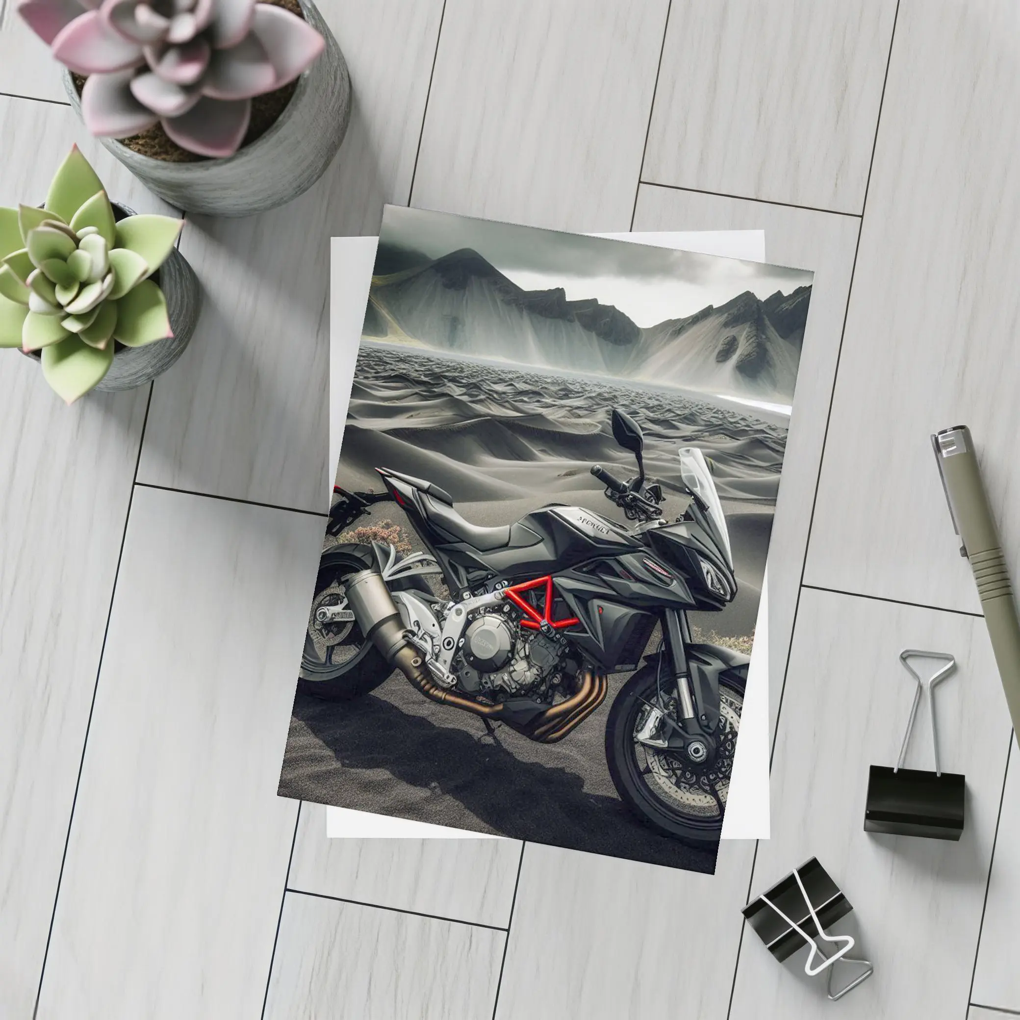 MV Agusta Motorcycle Dark Volcanic Desert Landscape – Postcards