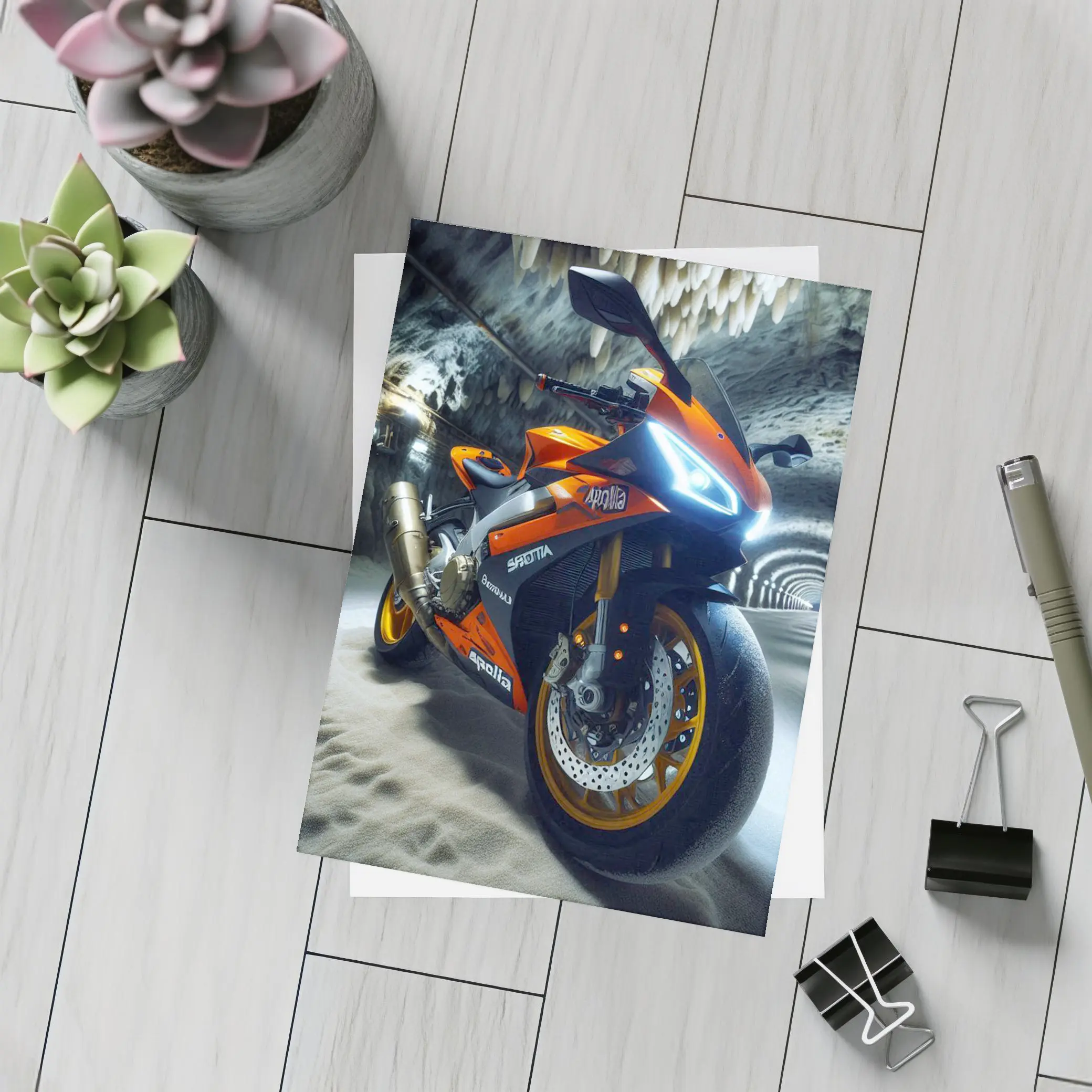 Aprilia Sport Bike Inside Cave Tunnel – Postcards