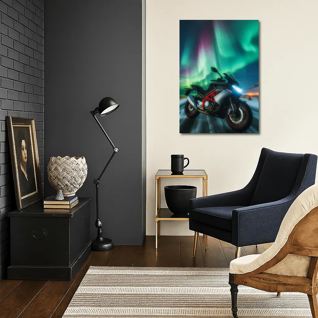 Sport Bike Under Northern Lights Winter Night – Wall Art