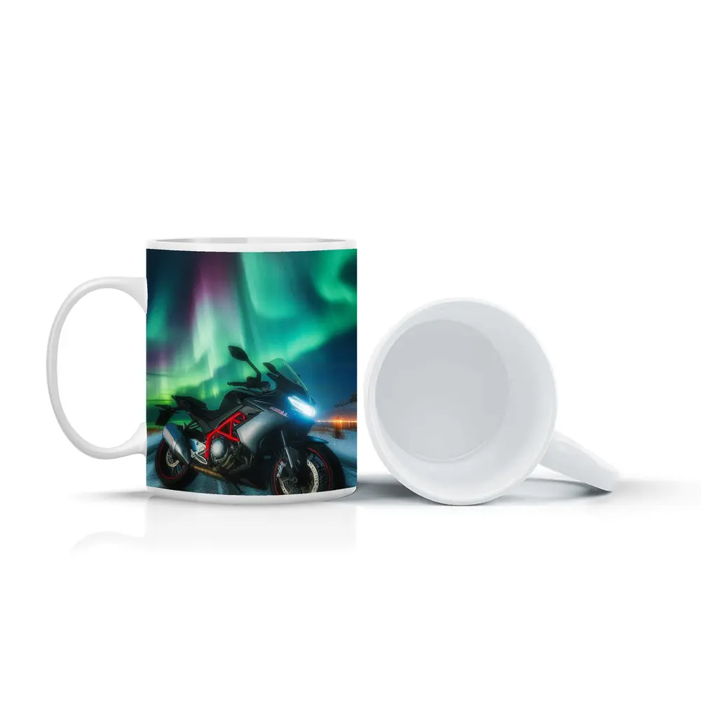 Sport Bike Under Northern Lights Winter Night – Mugs