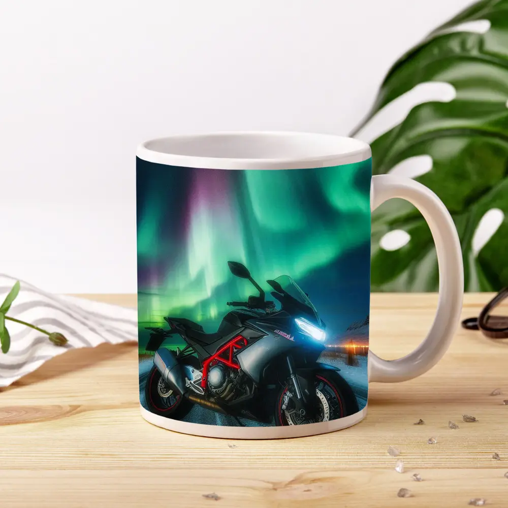 Sport Bike Under Northern Lights Winter Night – Mugs