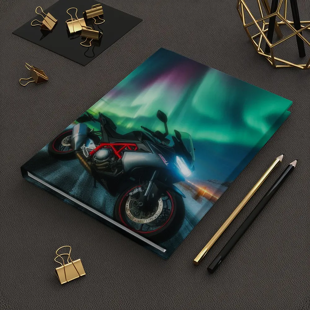 Sport Bike Under Northern Lights Winter Night – Notebooks