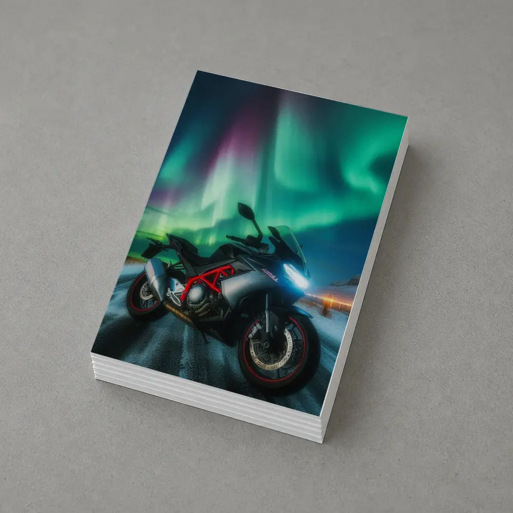 Sport Bike Under Northern Lights Winter Night – Postcards