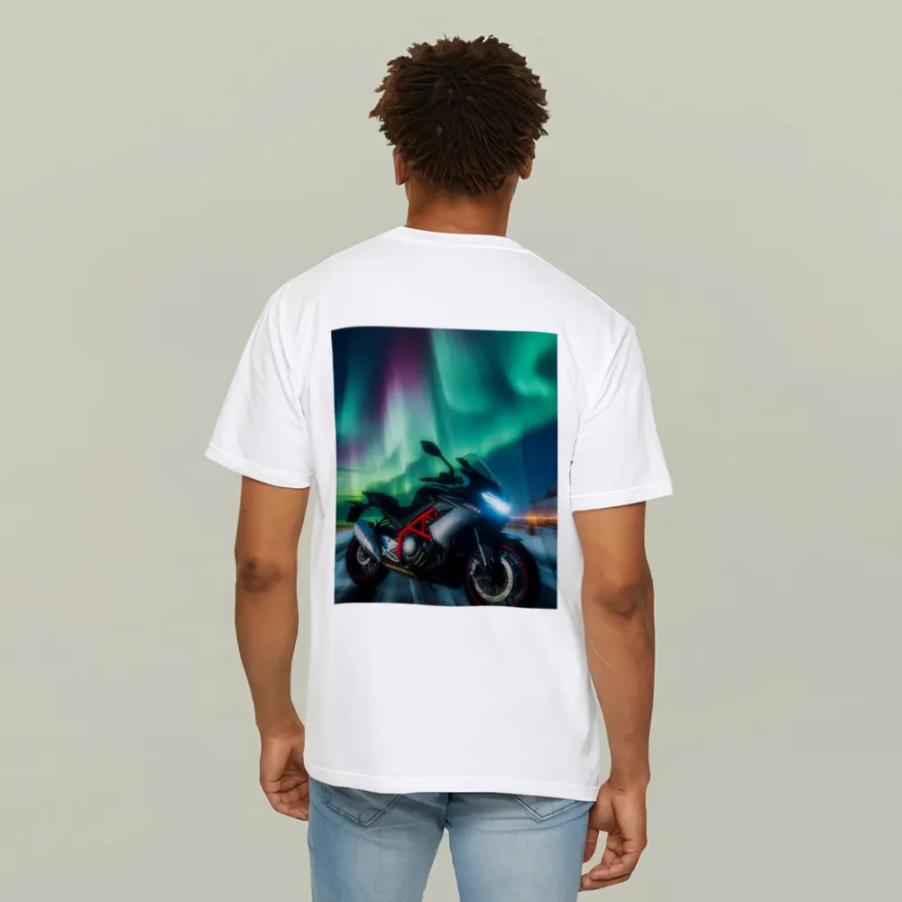 Sport Bike Under Northern Lights Winter Night – T-Shirts