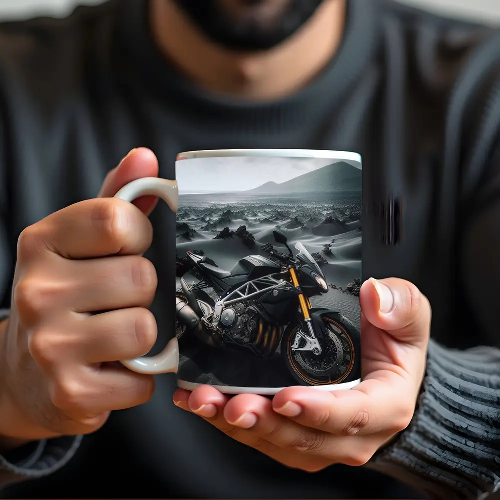 Aprilia Streetfighter Motorcycle Volcanic Desert Landscape – Mugs