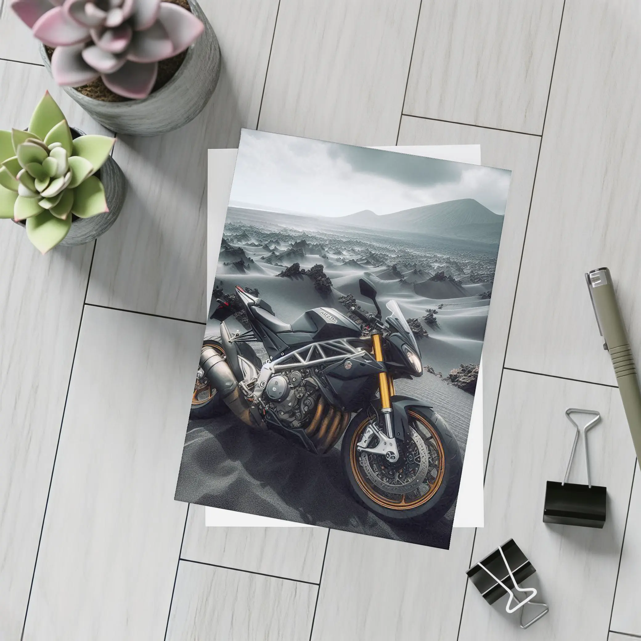 Aprilia Streetfighter Motorcycle Volcanic Desert Landscape – Postcards
