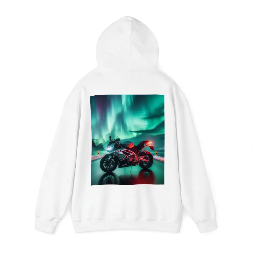 Aprilia Motorcycle Under Northern Lights Night – Hoodies
