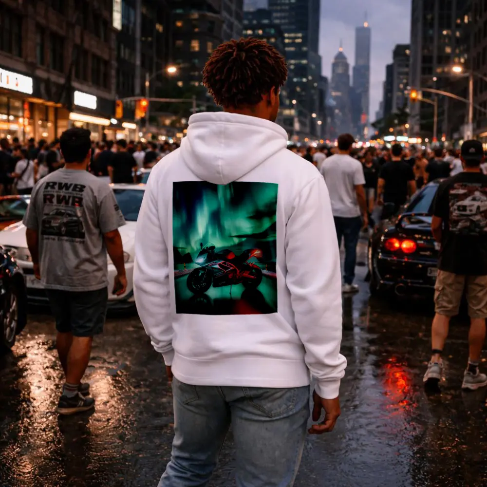Aprilia Motorcycle Under Northern Lights Night – Hoodies