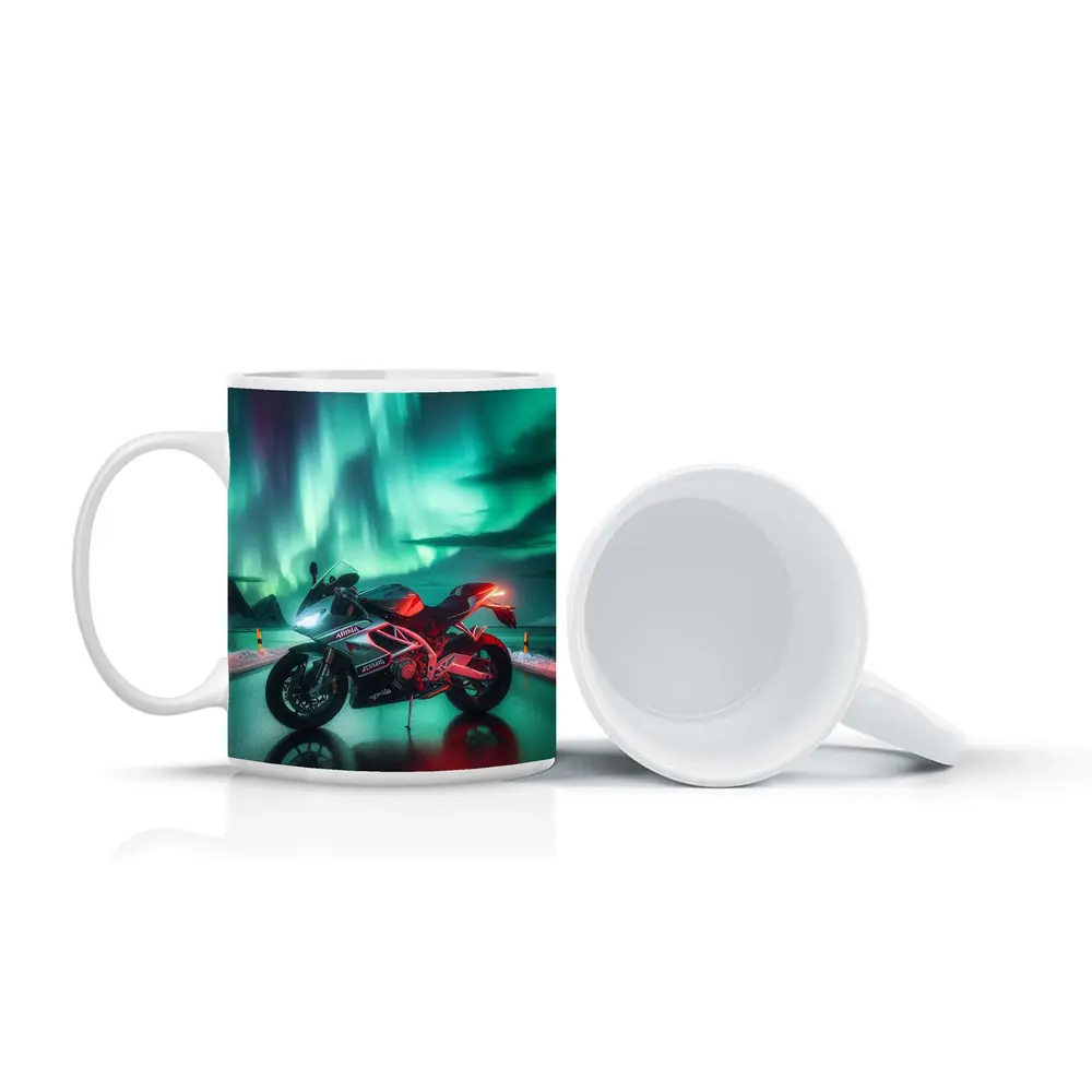 Aprilia Motorcycle Under Northern Lights Night – Mugs