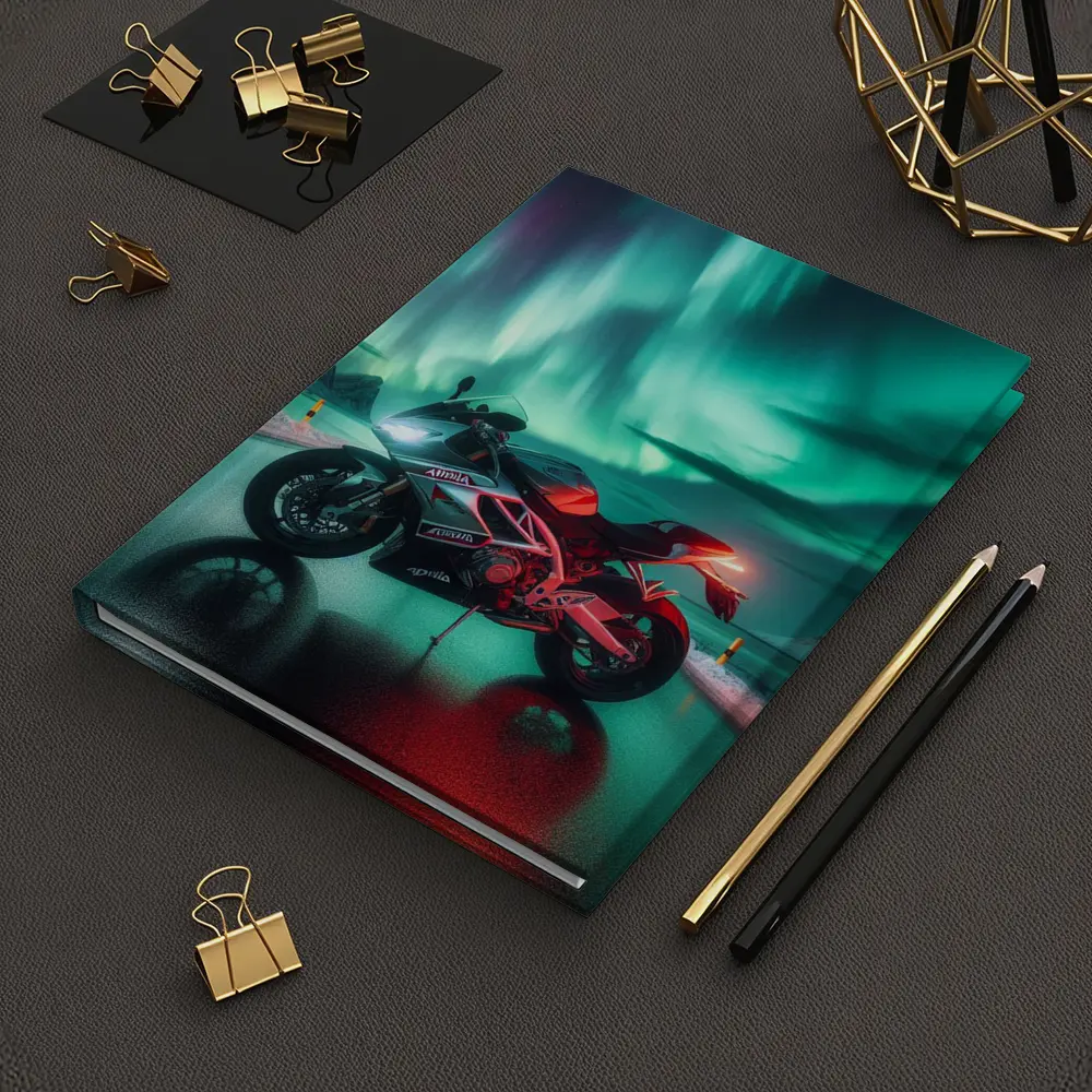 Aprilia Motorcycle Under Northern Lights Night – Notebooks