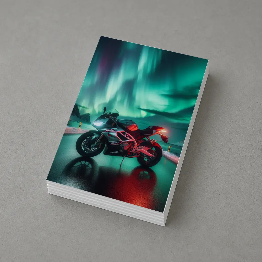Aprilia Motorcycle Under Northern Lights Night – Postcards