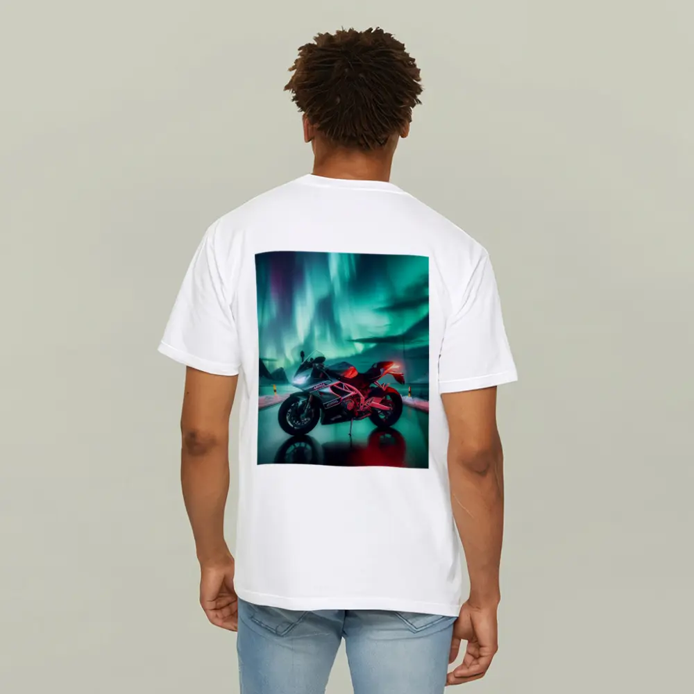 Aprilia Motorcycle Under Northern Lights Night – T-Shirts