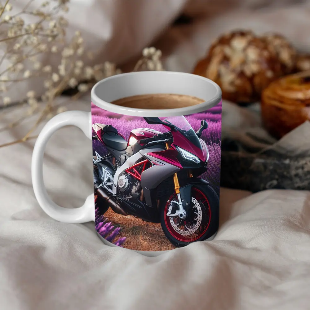 Aprilia Sport Bike Lavender Field Background – Mugs