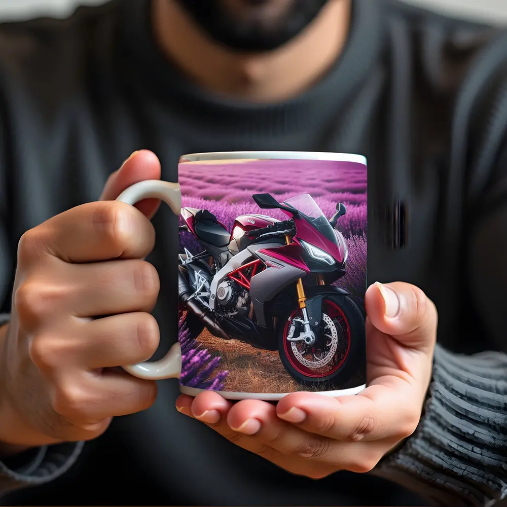 Aprilia Sport Bike Lavender Field Background – Mugs