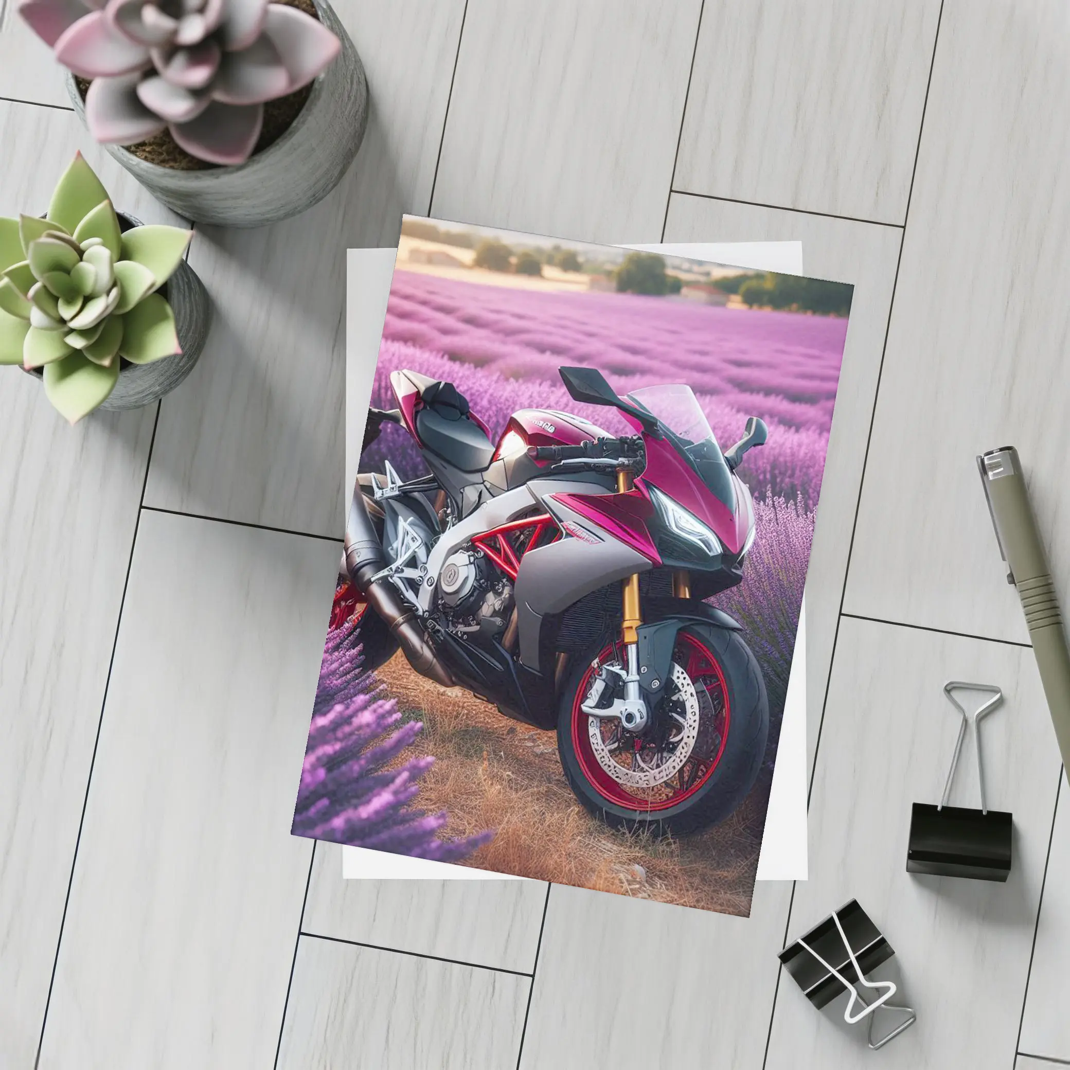 Aprilia Sport Bike Lavender Field Background – Postcards