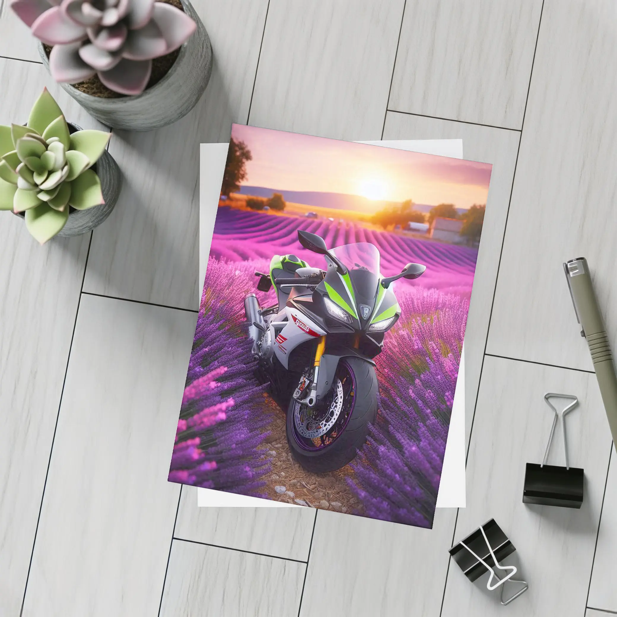 Sport Bike Superbike Lavender Fields Sunset – Postcards