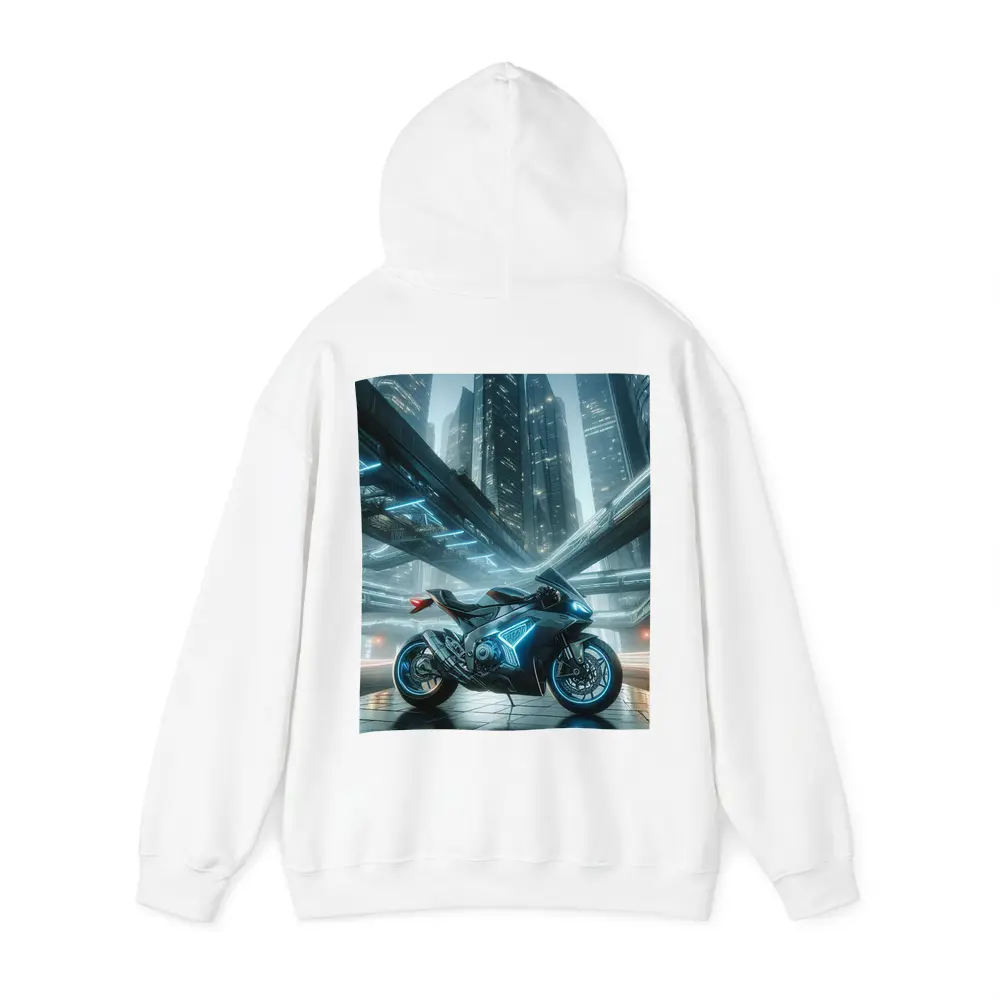 Futuristic Sport Bike Glowing Cyberpunk City Night – Hoodies