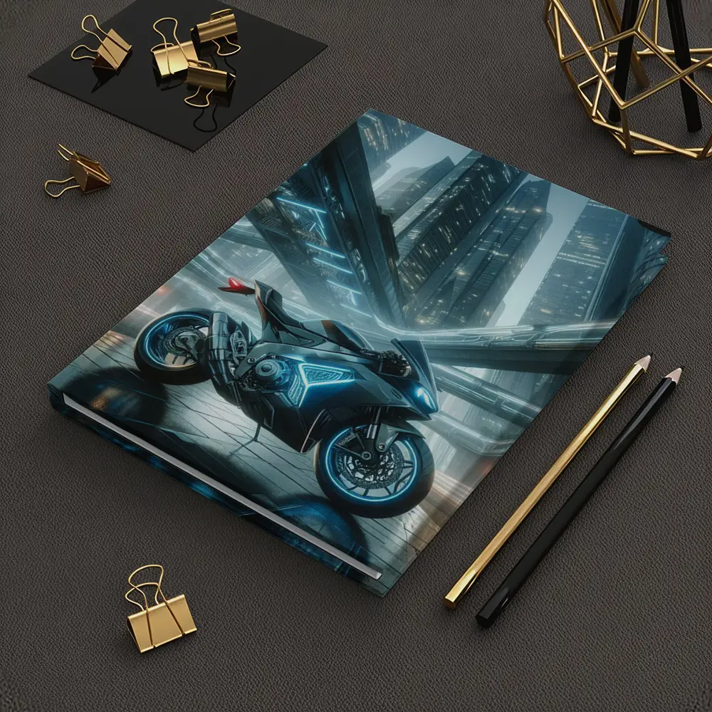 Futuristic Sport Bike Glowing Cyberpunk City Night – Notebooks