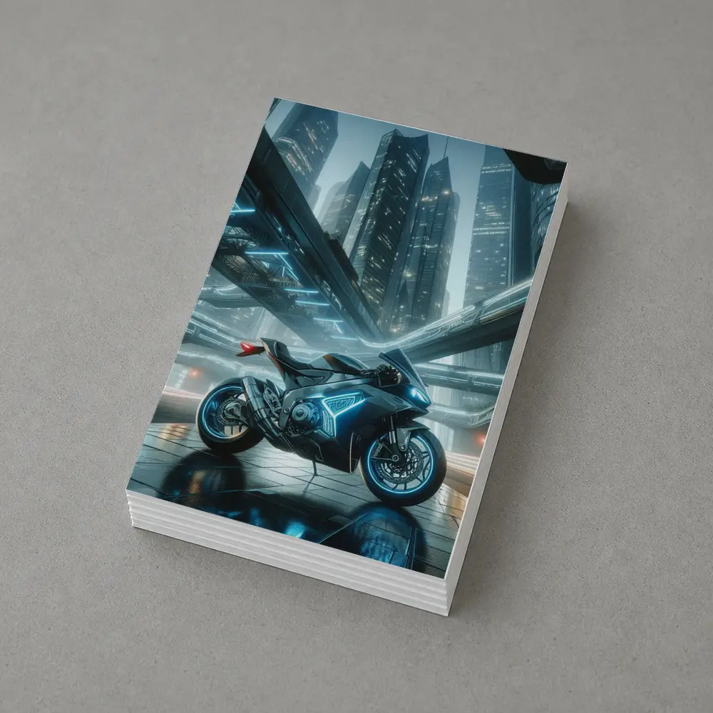 Futuristic Sport Bike Glowing Cyberpunk City Night – Postcards