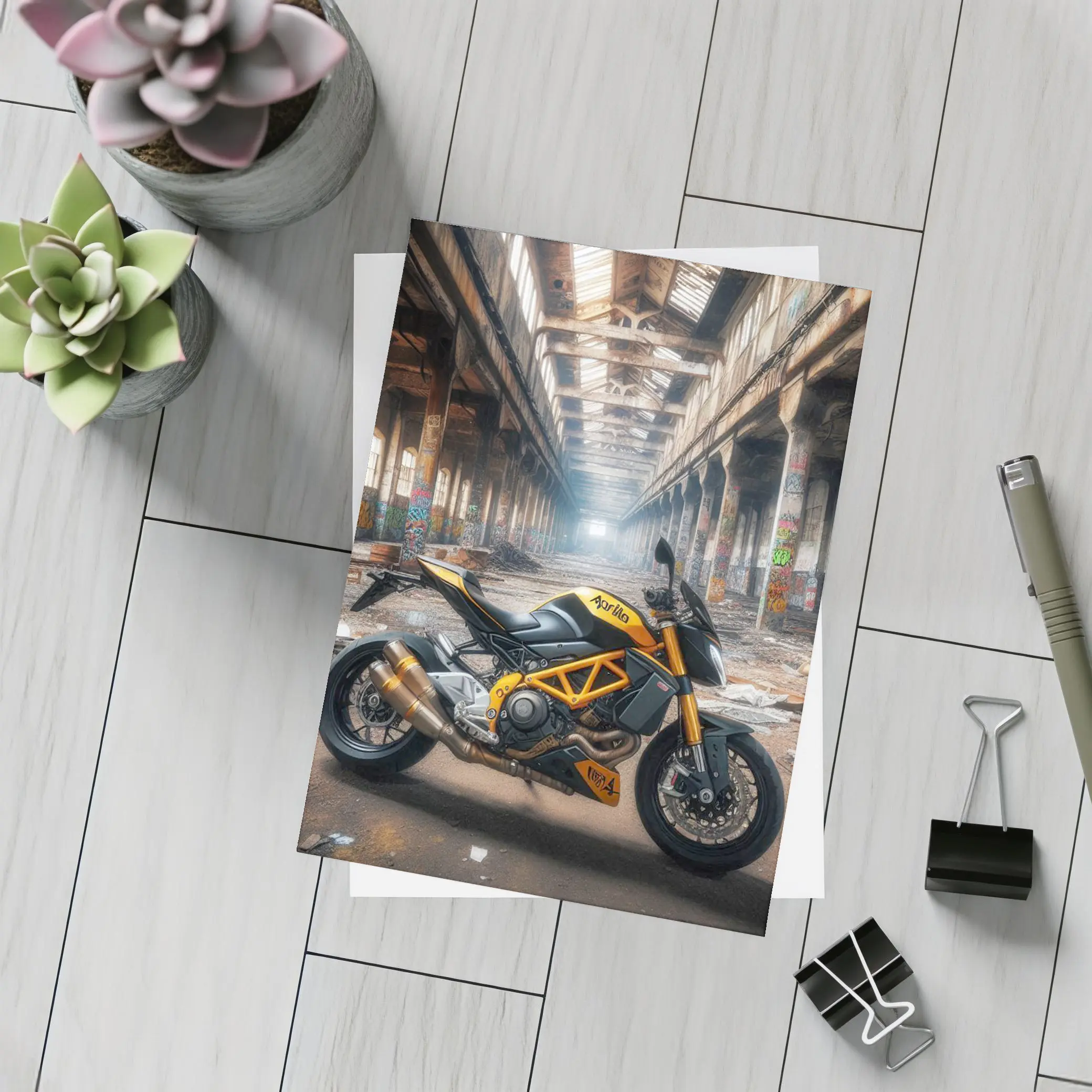 Aprilia Naked Bike Abandoned Industrial Warehouse – Postcards