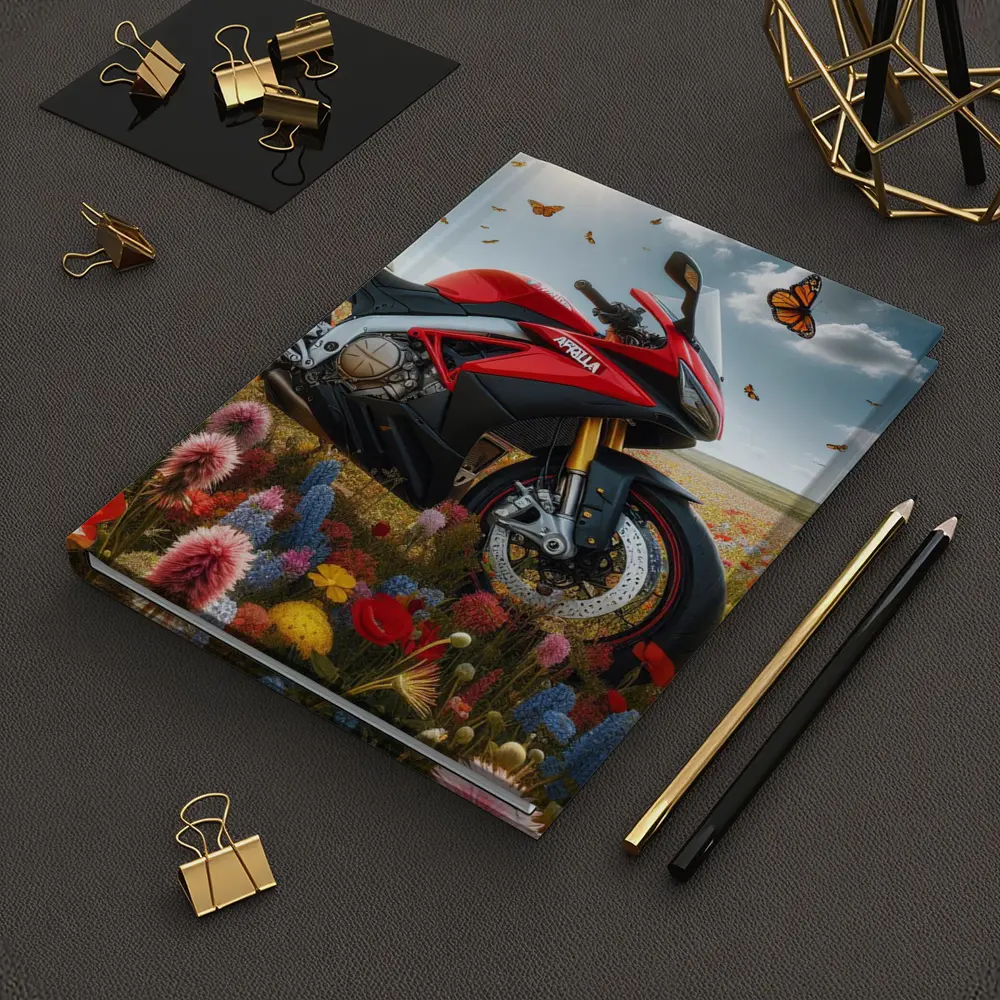Aprilia Motorcycle Red Among Wildflower Fields – Notebooks