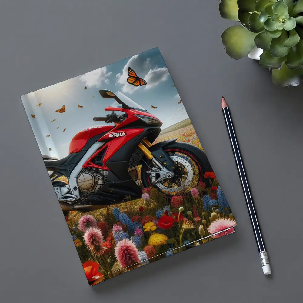 Aprilia Motorcycle Red Among Wildflower Fields – Notebooks