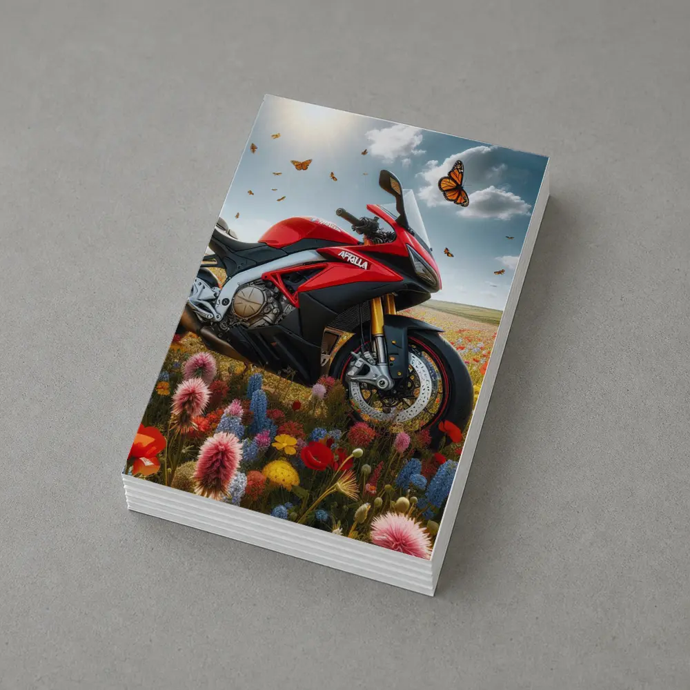 Aprilia Motorcycle Red Among Wildflower Fields – Postcards