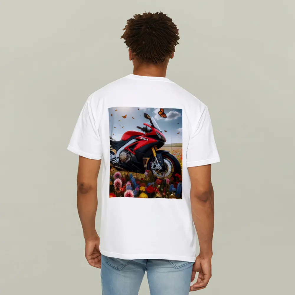 Aprilia Motorcycle Red Among Wildflower Fields – T-Shirts