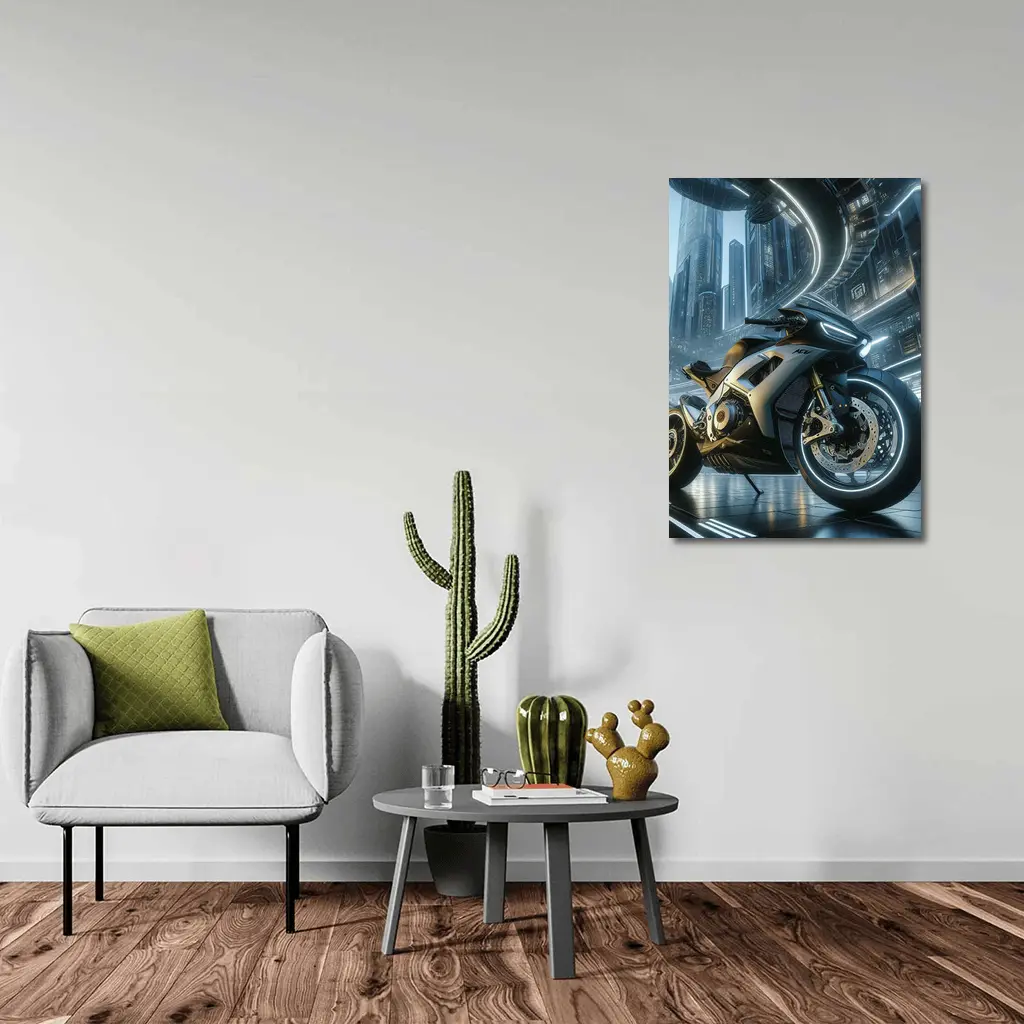 Futuristic Sport Bike Cyberpunk City Night – Wall Art