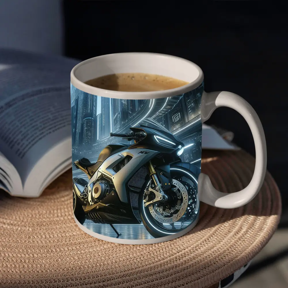 Futuristic Sport Bike Cyberpunk City Night – Mugs