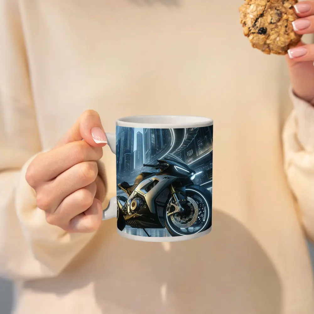 Futuristic Sport Bike Cyberpunk City Night – Mugs