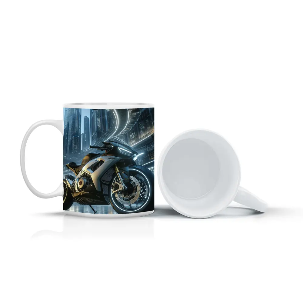 Futuristic Sport Bike Cyberpunk City Night – Mugs